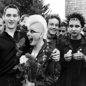 David Bancroft and Alison Wyn-de-Bank Punk Wedding 1980 with friends at their wedding at