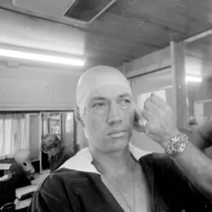 David Carradine actor has his makeup applied on set of TV programme Kung Fu (1972-1975)