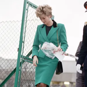 Diana, Princess of Wales arrives to officially open the Scottish factory of the clothing