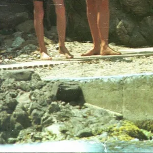 Diana, Princess of Wales with her son Prince Harry on holiday in St Tropez in the South