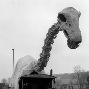 Dinosaur Skeleton being transported from pinewood studios to manchester on the M1