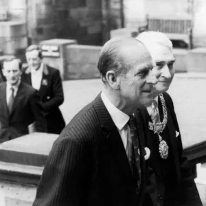 The Duke of Edinburgh. Prince Philip arrives at Edinburgh university with the Lord