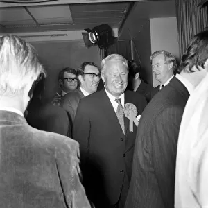 Edward Heath arrives at Tory H. Q. in Smith Square to the cheers of his supporters