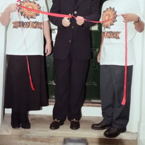 Elton John opening an AIDS Cenre in Brixton. 29th November 1994