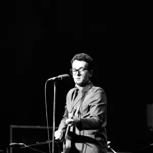 Elvis Costello on stage at Hammersmith Odeon, support act for Wings