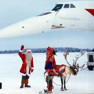 Father Christmas and his reindeer greets Concorde upon its arrival at Rovaniemi In