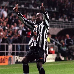 Faustino Asprilla Newcastle United September 1997 scores during the Champions