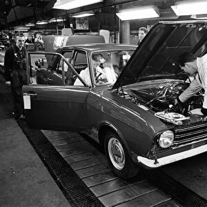 The first car on the production line at Ford motor plant in Dagenham following the strike