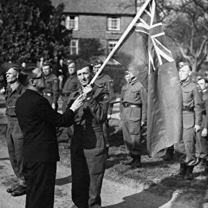 First Home Guard in Britain to carry the red ensign of official parades will be