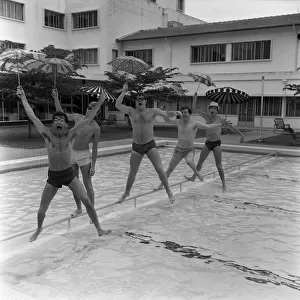 Freddie & the Dreamers Pop Group in Singapore March 1965 Jumping into swimming pool