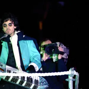 French composer and performer Jean Michel Jarre seen here on stage during his