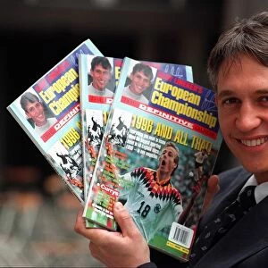 Gary Lineker TV Presenter promoting his own guide to Euro 96 called Gary Linekers