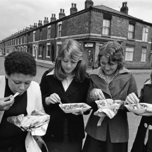 General views of people in Salford, Manchester, 16th July 1974