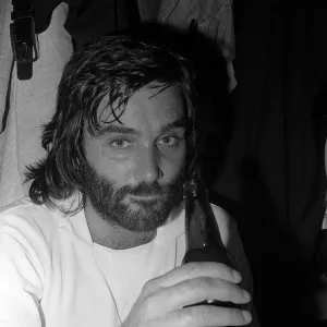 George Best drinking beer after playing Dunstable Town FC August 1974