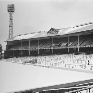 Goodison Park, home ground of Everton football club, covered in snow the day before their