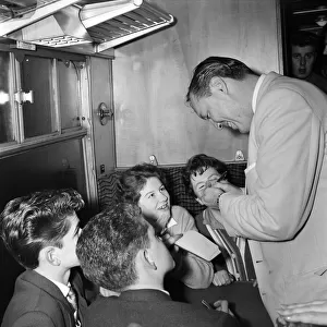 Bill Haley on board the Daily Mirror Rock n Roll Special train to Waterloo
