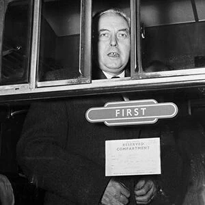 Harold Wilson Prime Minister leaving Euston for Liverpool to attend Daily Mirror Boom