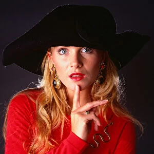 Hat Fashion Model wears black velvet hat November 1989