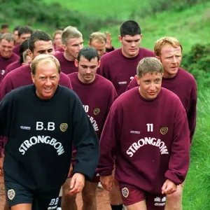 Heart of Midlothian trainer Billy Brown leads the Hearts squad during the first day of