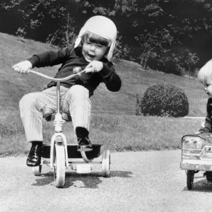 Helen Stewart, wife of racing driver Jackie Stewart with sons Paul Stewart (L