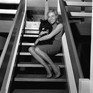 Honor Blackman actress May 1965 with her dog Wotan a Scottish terrier