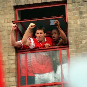 Ian Wright and Tony Adams Arsenal players May 1998 celebrate winning the FA Carling