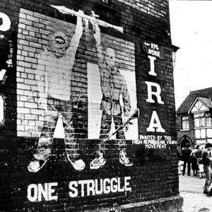 IRA Mural on the Falls Road Belfast January 1984, mural painted by the Irish Republican