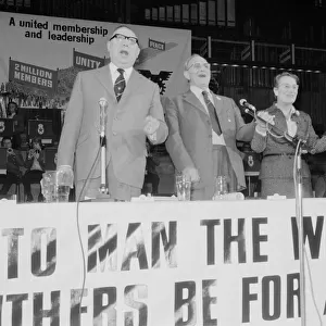 Jack Jones leader of the TGWU seen here with other senior members of the union seen here