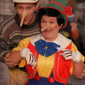 Janette Tough November 1998 as Jimmy Krankie wearing Pinocchio with construction builder