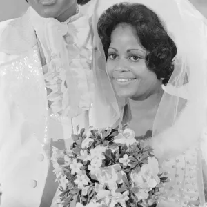 Jermaine Jackson, singer in the Jackson Five pop group, with his new bride Hazel Joy