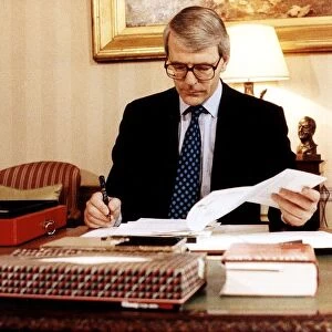John Major the Prime Minister working in his study at Number 10 Downing Street 1992