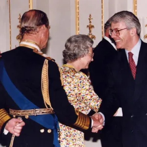 John Major and wife Norma meeting the Queen and Prince Philip at Buckingham Palace