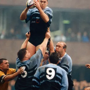 John Wakeford wins a lineout. Cardiff v Bath. 16th November 1996