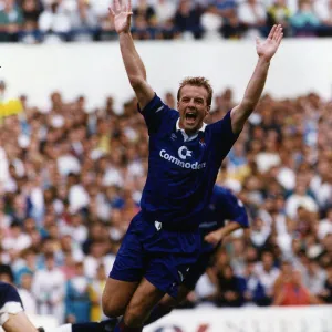 Kerry Dixon, Chelsea Football Player, celebrates scoring a goal