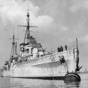 Leander-class light cruiser HMS Ajax which served with the Royal Navy during World War II