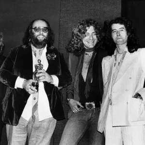 Led Zeppelin with their Ivor Novello Award John Paul Jones Peter Grant Robert Plant Jimmy