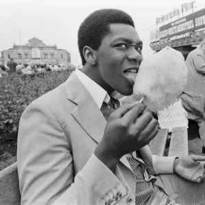 Lenny Henry, comedian, having some fun at Great Yarmouth, Norfolk. June 1978