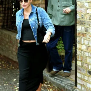 Liam Gallagher Oasis singer August 1999 and wife Patsy Kensit leaving his London