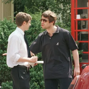 Liam Gallagher singer with Oasis July 1997. has a discussion with a Mirror journalist