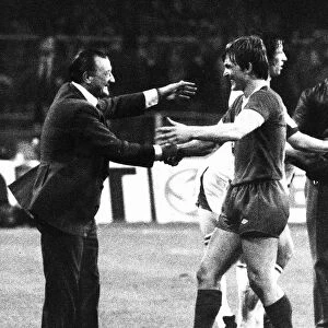 Liverpool manager Bob Paisley congratulates Kenny Dalglish 1978 after European Cup Final
