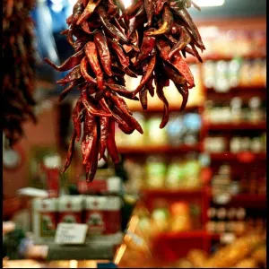 Lupe Pintos Deli October 1998 chillies hanging in shop owned by Doug Bell