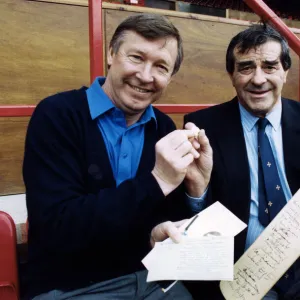 Manchester United manager Alex Ferguson with veteran cricketer Fred Truman at Old