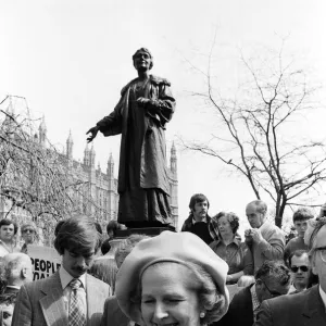 Margaret Thatcher April 1979 in Pankhurst Gardens Outside the houses of parliament