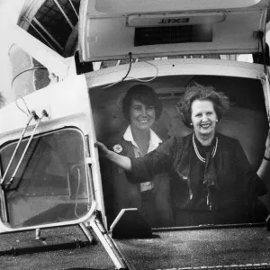 Margaret Thatcher and Virginia Bottomley in hovercraft - June 1983