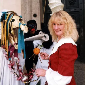 Mari Lwyd - Pat Smith of Mari Arts, pictured with the "Mari Lwyd"