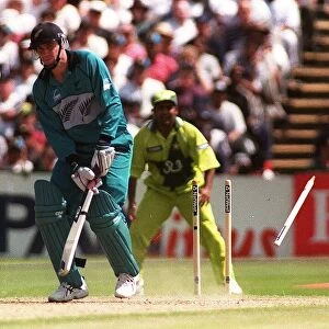 Matthew Horne is bowled by Abdul Razzaq June 1999 during the Semi Final of