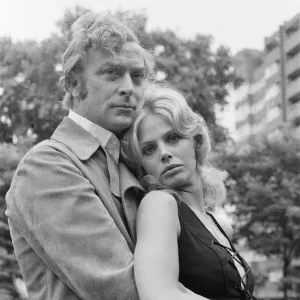 Michael Caine and Britt Ekland pictured together, on day one of shooting Michael