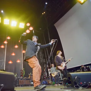 Michael Stipe, lead singer with the American Rock Group REM, perform at Cardiff Arms Park