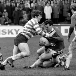 Leigh Prop Forward Chisnall Tackled by Oldham Forwards. Print