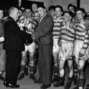 Leigh Captain A. Stone Receives Lancashire Cup Print, 1952 Leigh Captain A. Stone Receives Lancashire Cup Print, 1952